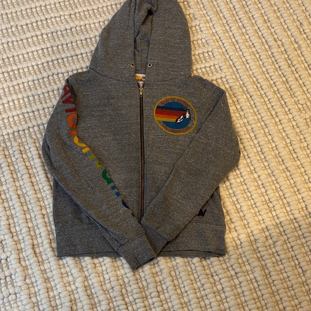 Aviator Nation Gray Hoodie with Rainbow Sleeve